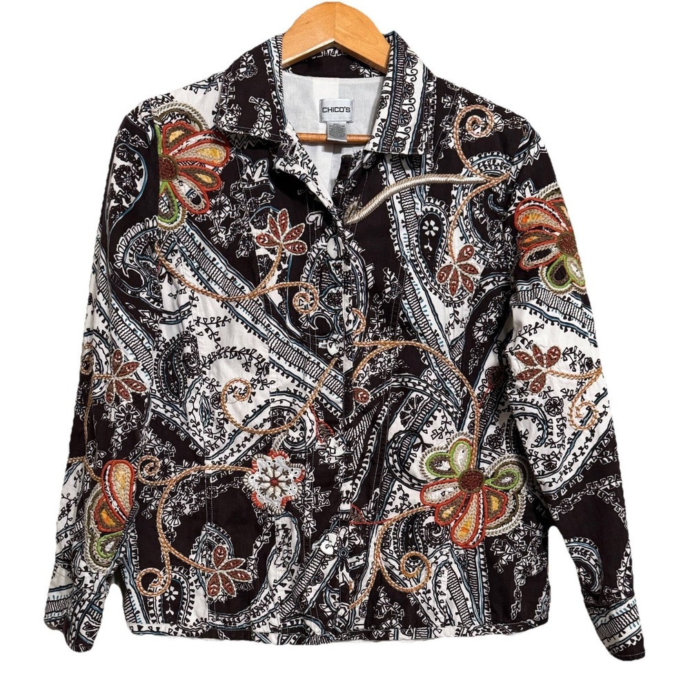 Chicos Jacket 2 Embroidered‎ Colorful Boho Cottagecore Hippie Peasant